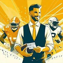 A confident and happy person placing a bet slip on a college football game