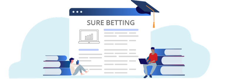 Sure betting guide illustration with students, laptops, and educational materials