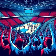 A excited crowd at the first game of the NBA season