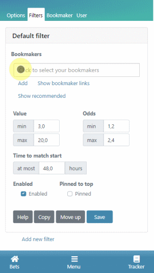 Select your bookmakers
