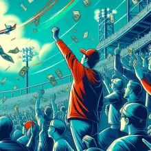 A person in the crowd at a baseball game who just placed a winning bet on the best odds