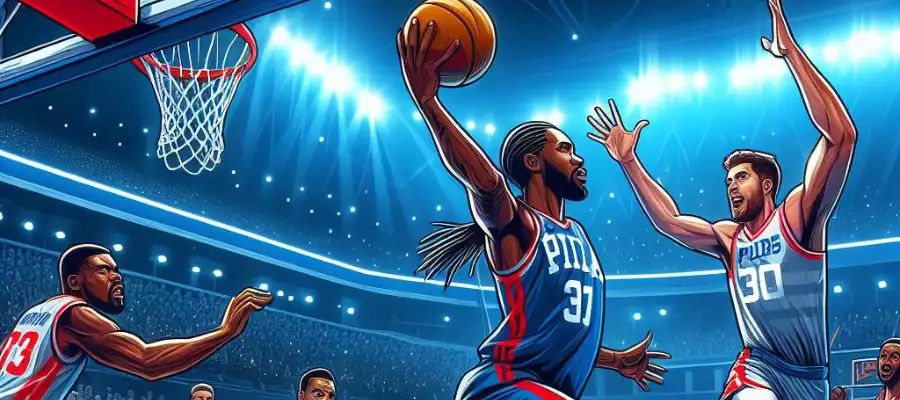 NBA basketball game with players in action