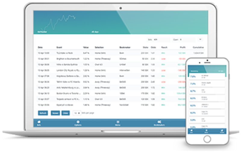 The RebelBetting interface on a laptop and mobile