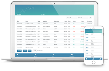The RebelBetting interface on a laptop and mobile
