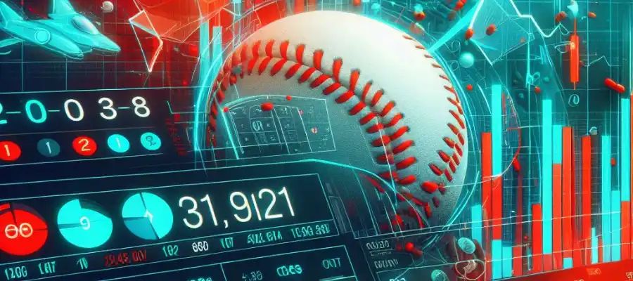 Baseball betting odds and statistics on a digital screen