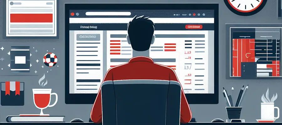 A man looking at a sports betting website, finding a positive expected value bet