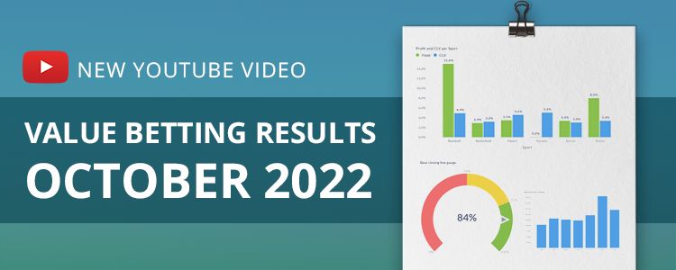 Value betting results dashboard showing October 2022 profit charts and performance metrics