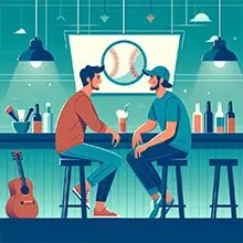Two baseball bettors talking about RebelBetting sports betting software