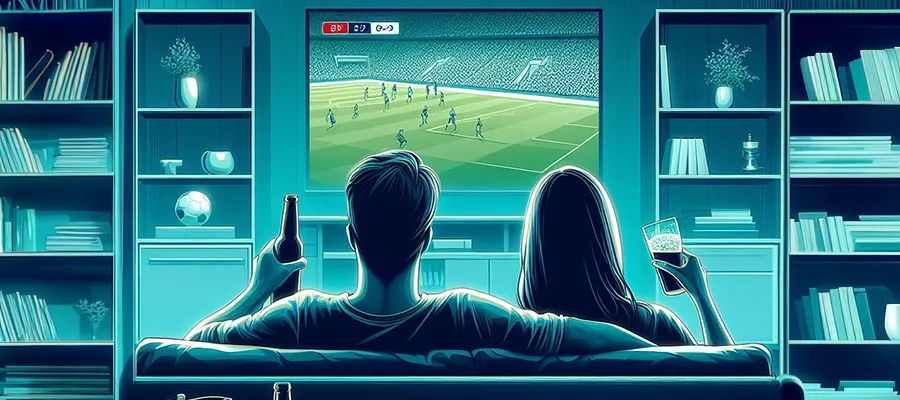 Smart bettors watching a game from home while being calm and confident in their strategic bet