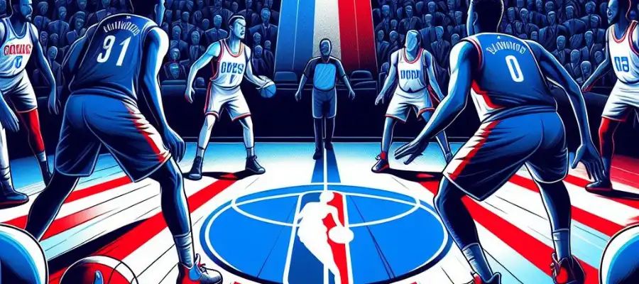 A NBA basketball game about to start