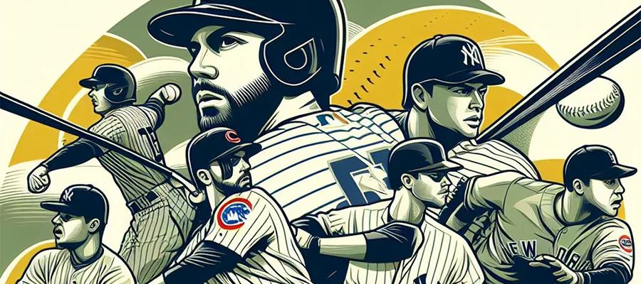 A group of baseball players in action on the field, representing the prowess of MLB teams like the Chicago Cubs and New York Yankees