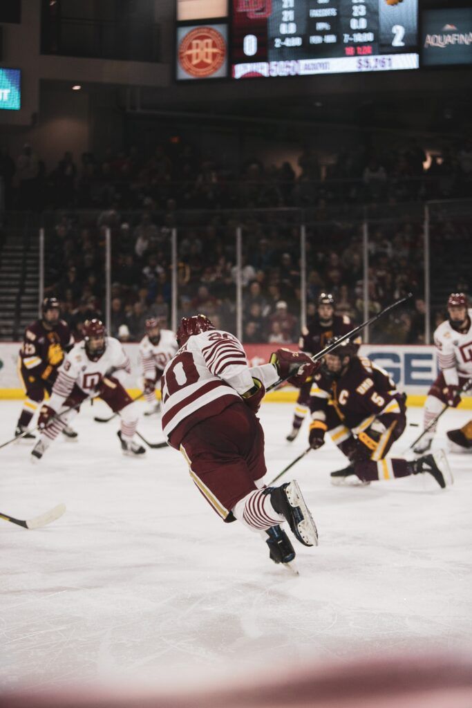 A decorative image of an ice hockey match