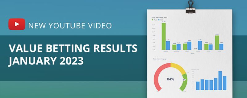 Value betting results dashboard showing profit charts and 84% win rate for January 2023