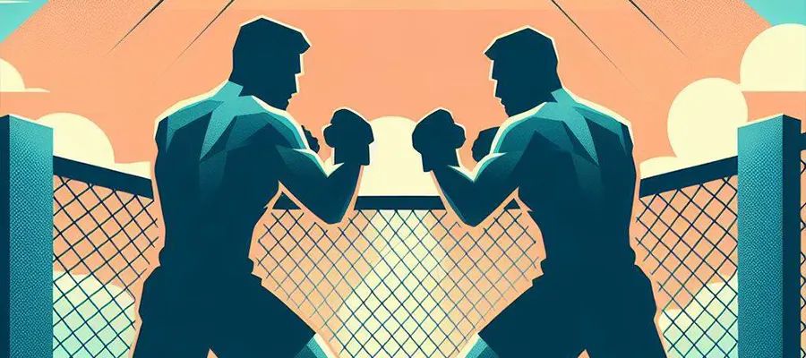 Two MMA fighters in a cage about to start a match