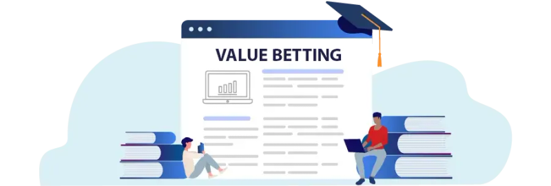 Value betting guide illustration with laptop, charts, and learning materials for beginners