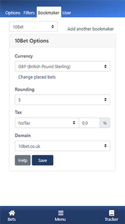 Bookmaker settings in RebelBetting