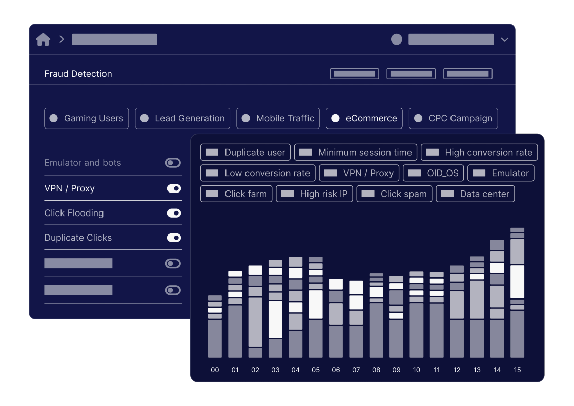 Affiliate fraud prevention dashboard showing custom rules and results