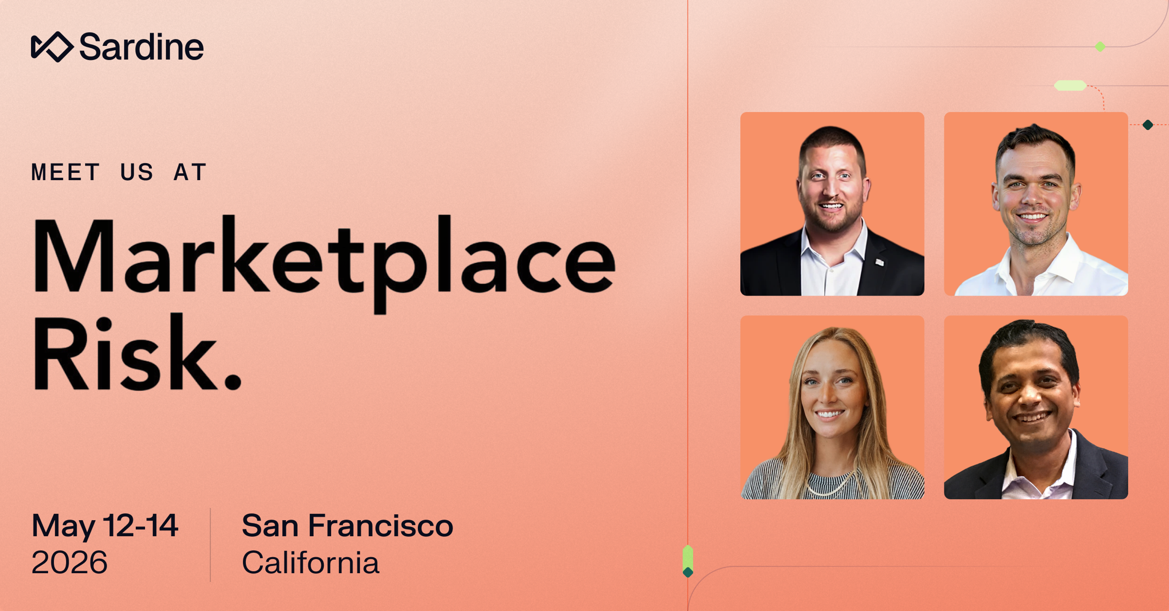 Sardine logo on a light purple gradient background with faint lines and small dots.