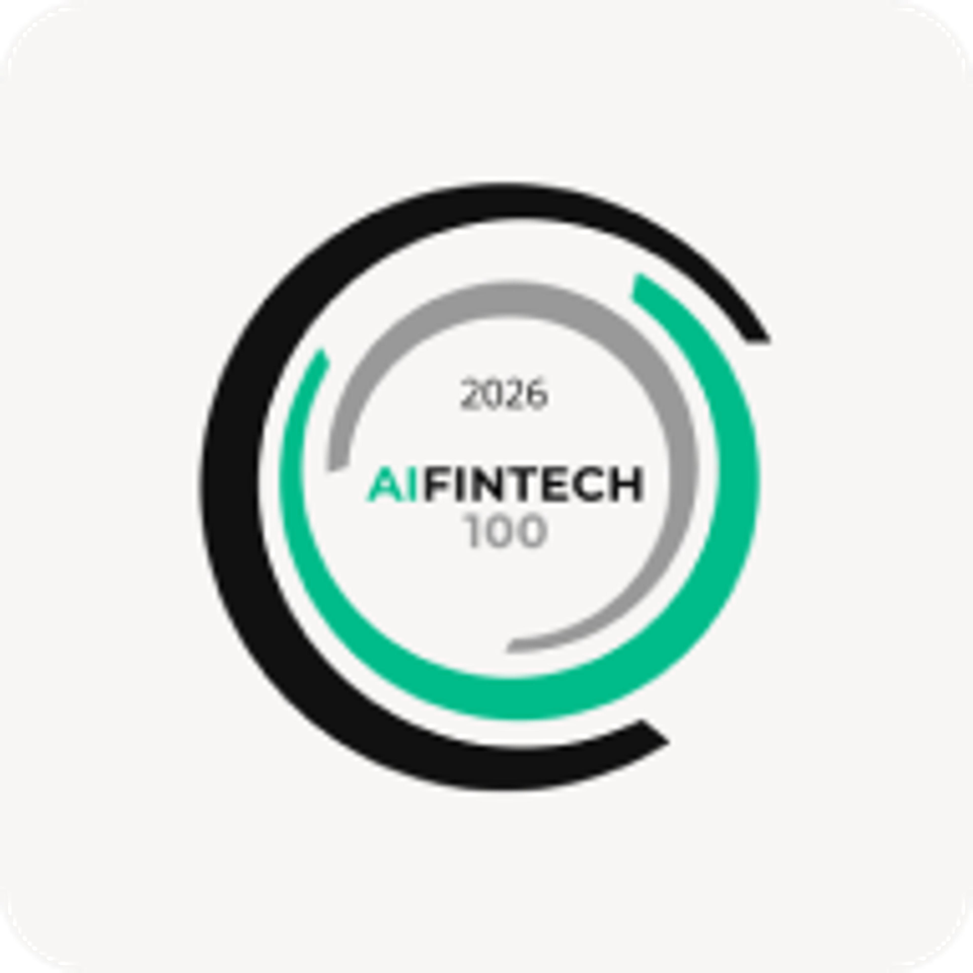 Logo for AIFINTECH 100, 2026, featuring black, teal, and gray incomplete concentric circles.