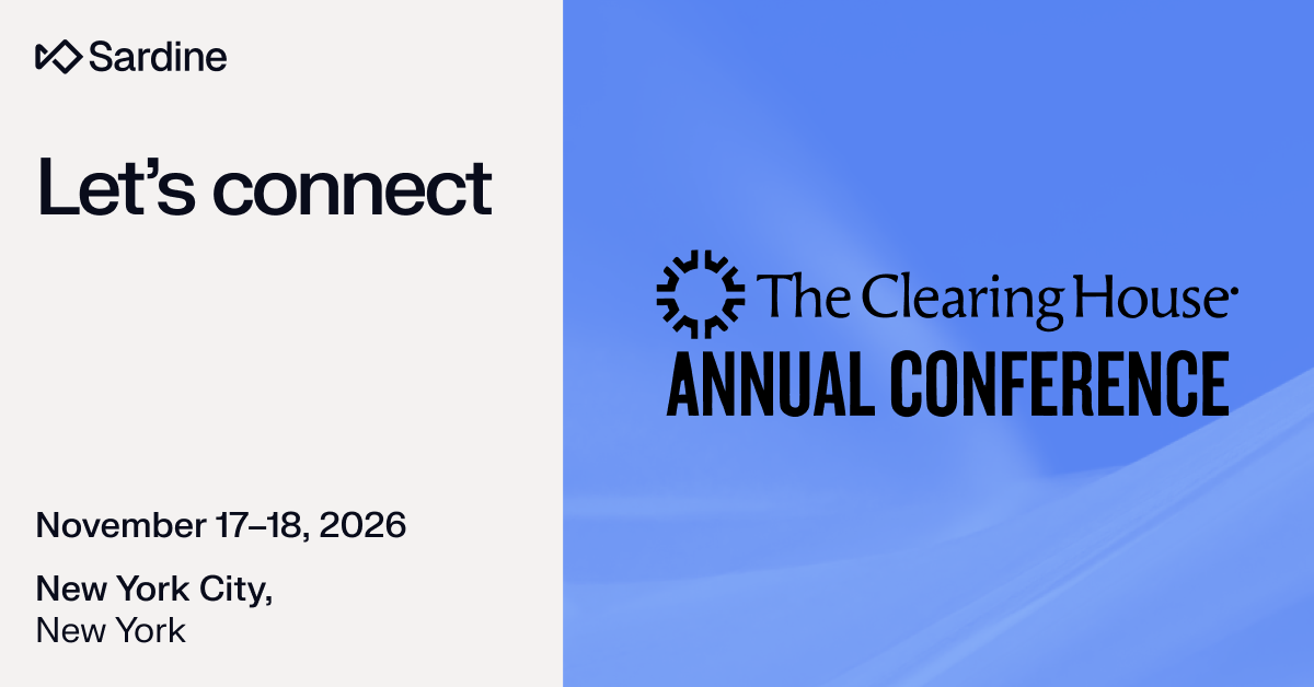 Sardine connection event at The Clearing House Annual Conference, NYC, Nov 17-18, 2026.