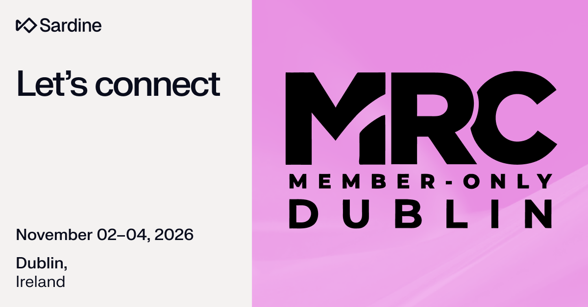 Sardine 'Let's connect' invitation for the MRC Member-Only Dublin event, November 2-4, 2026.
