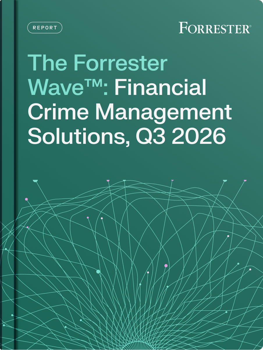 Forrester report cover for 'The Forrester Wave: Financial Crime Management Solutions, Q3 2026'.