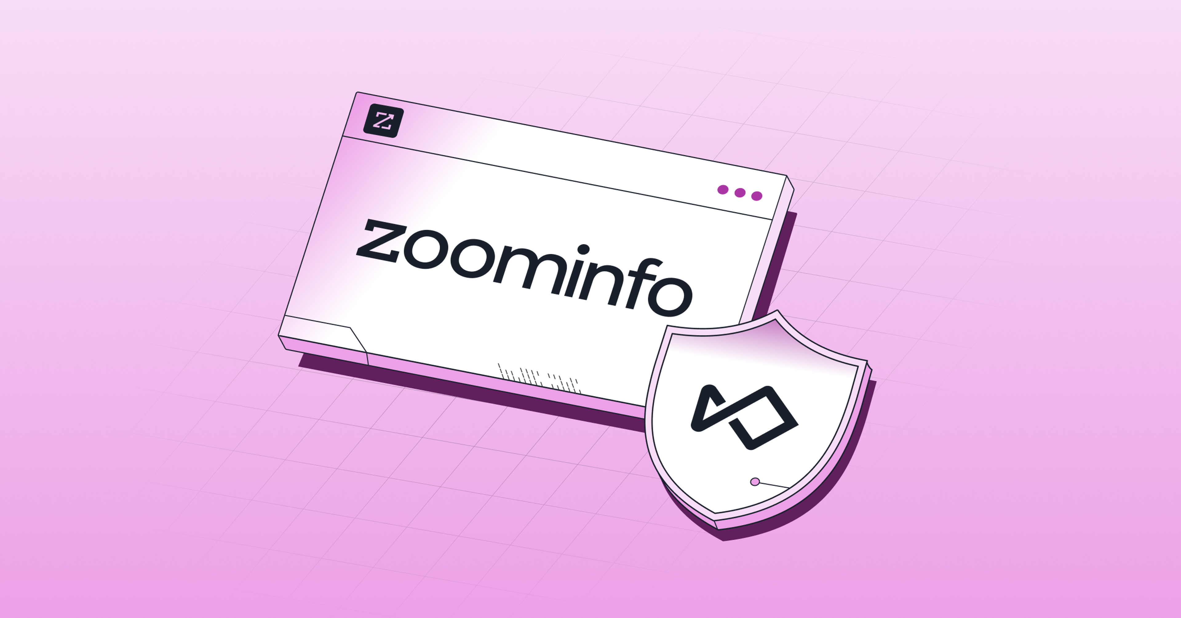 A browser window showing "zoominfo" text next to a security shield icon.