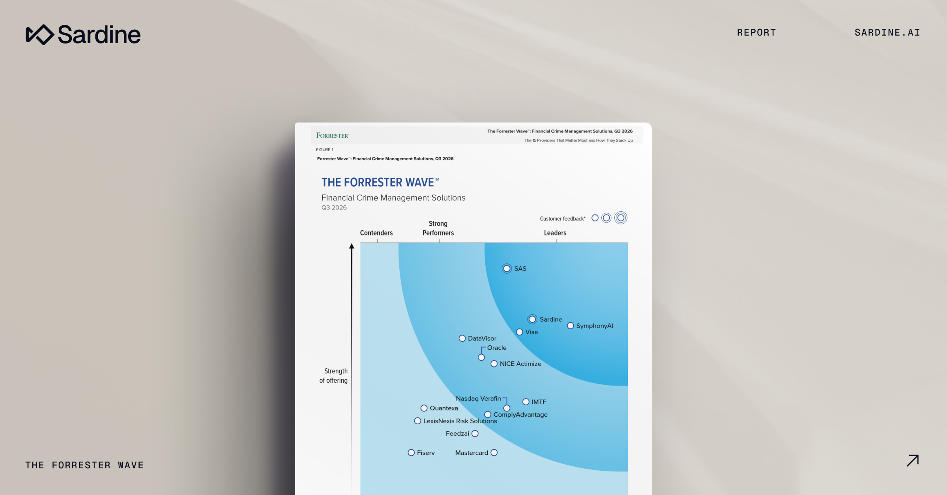 Forrester Wave chart showing Sardine as a leader in Financial Crime Management Solutions Q1 2024.