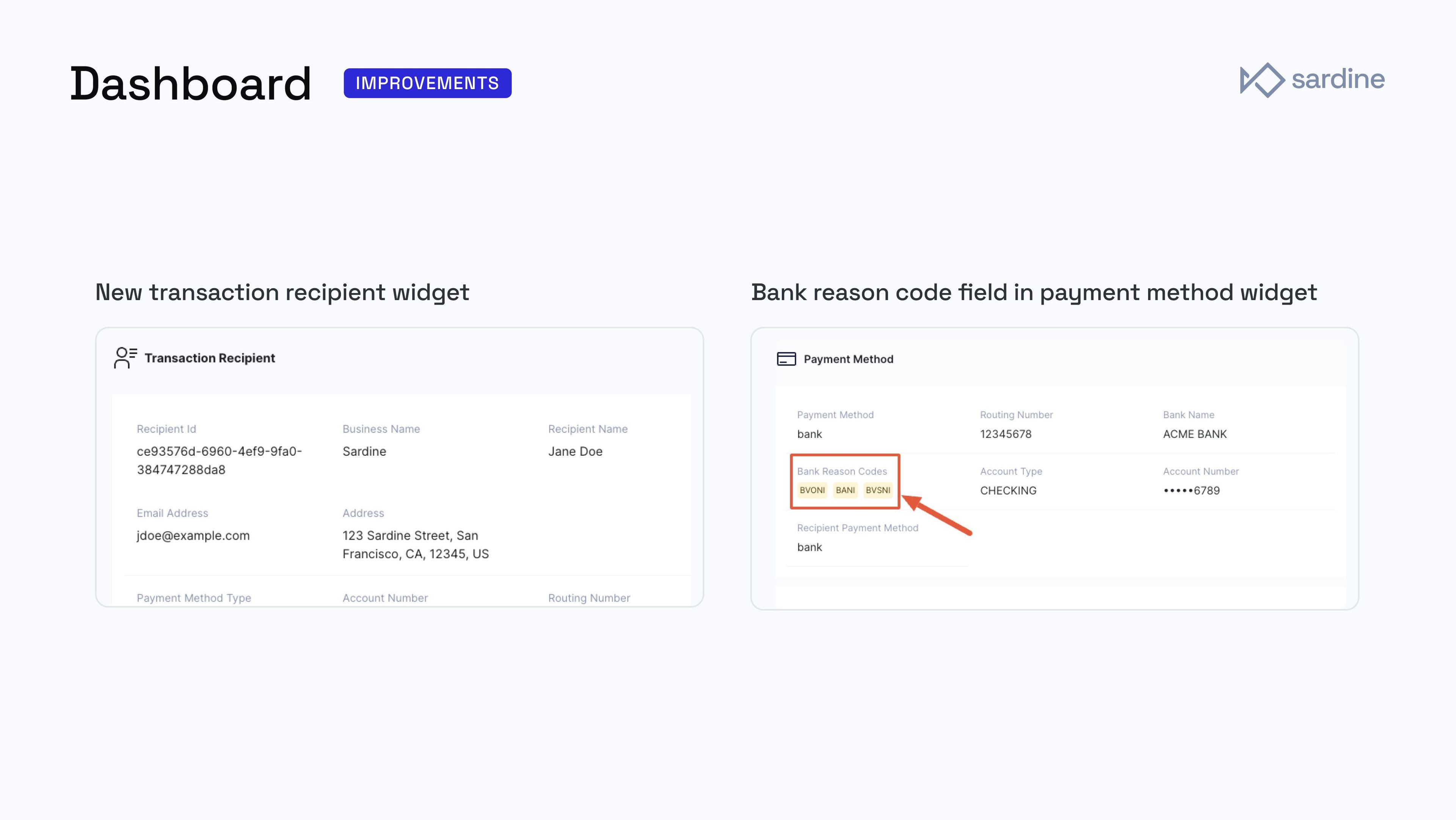 Sardine Dashboard Improvements (April 2023)