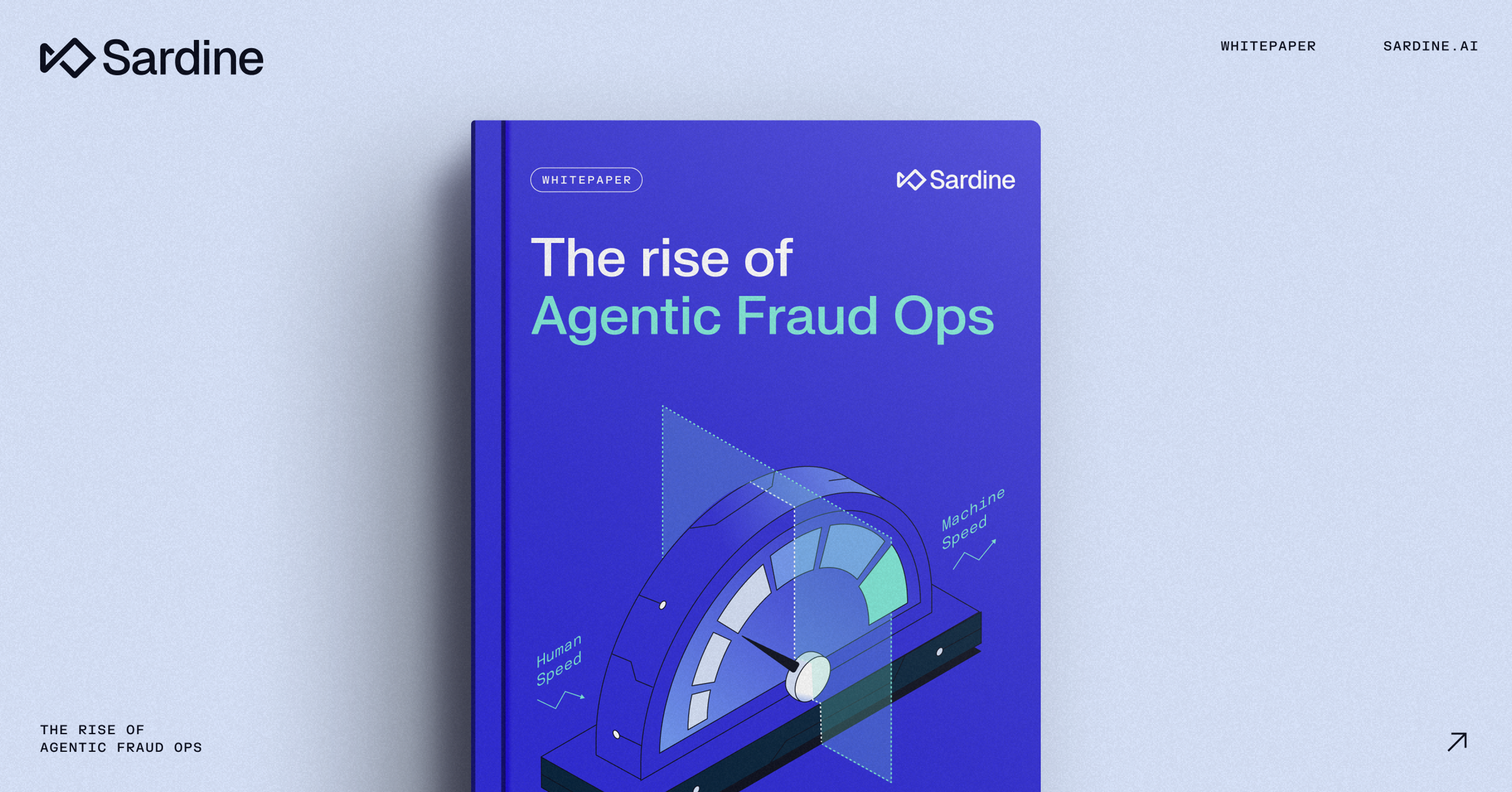 Sardine whitepaper titled "The rise of Agentic Fraud Ops" with a speed dial illustration.