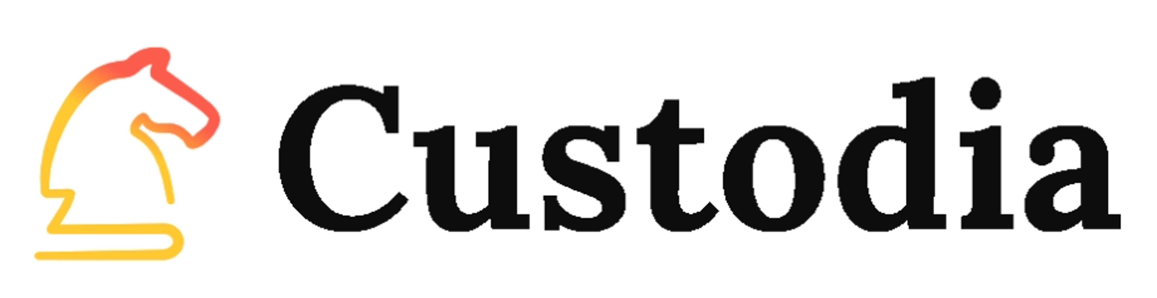 Custodia logo with a gradient orange and yellow chess knight.