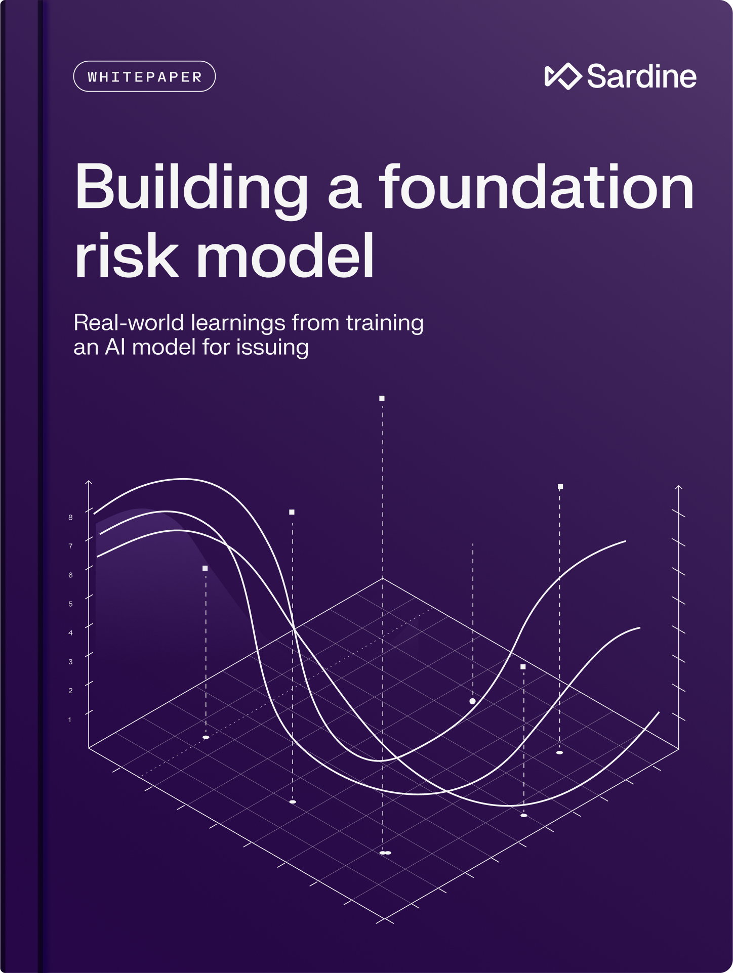 Whitepaper titled 'Building a foundation risk model' by Sardine, featuring a 3D graph.