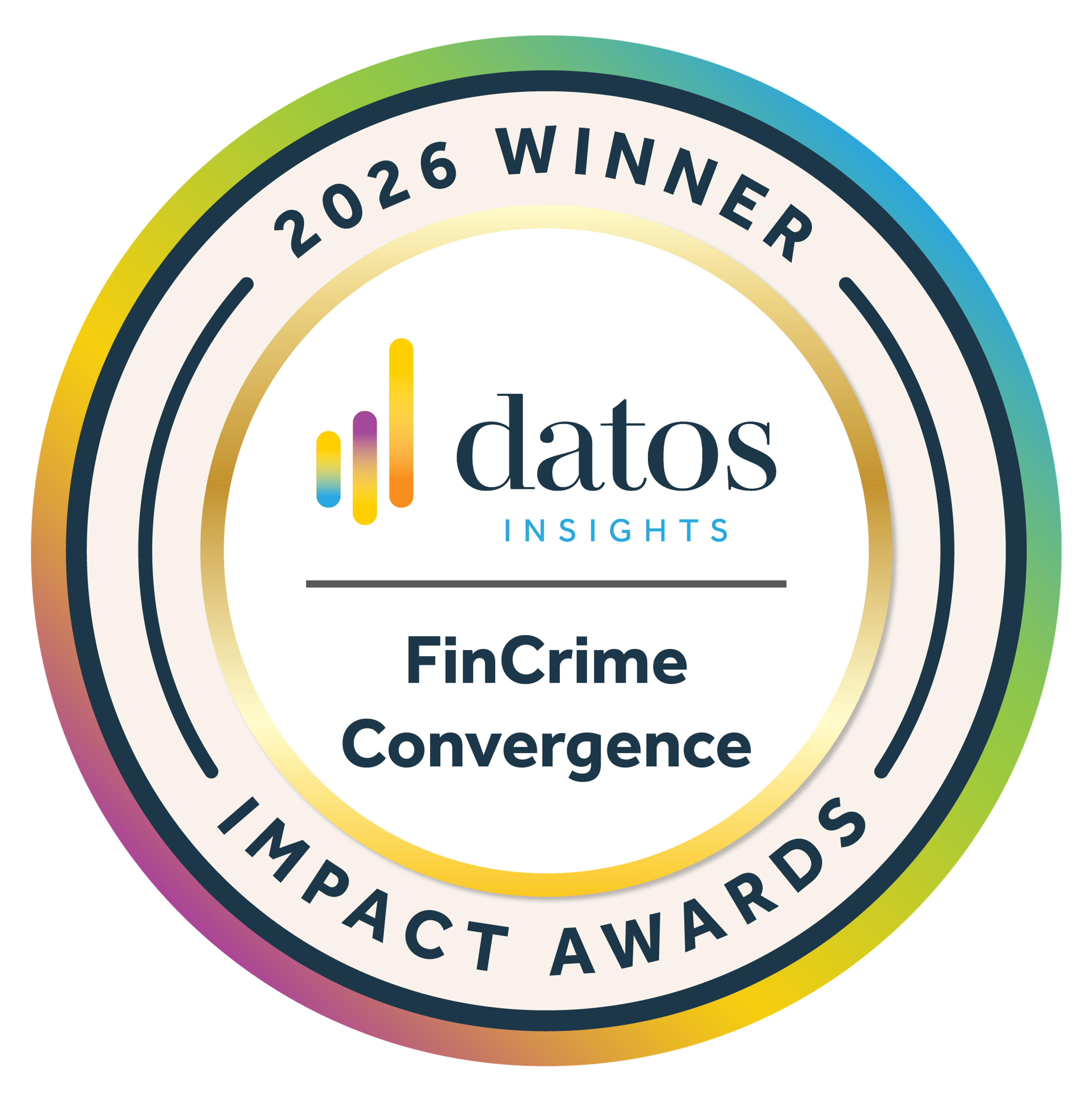 2026 Datos Insights FinCrime Convergence Impact Awards winner badge.