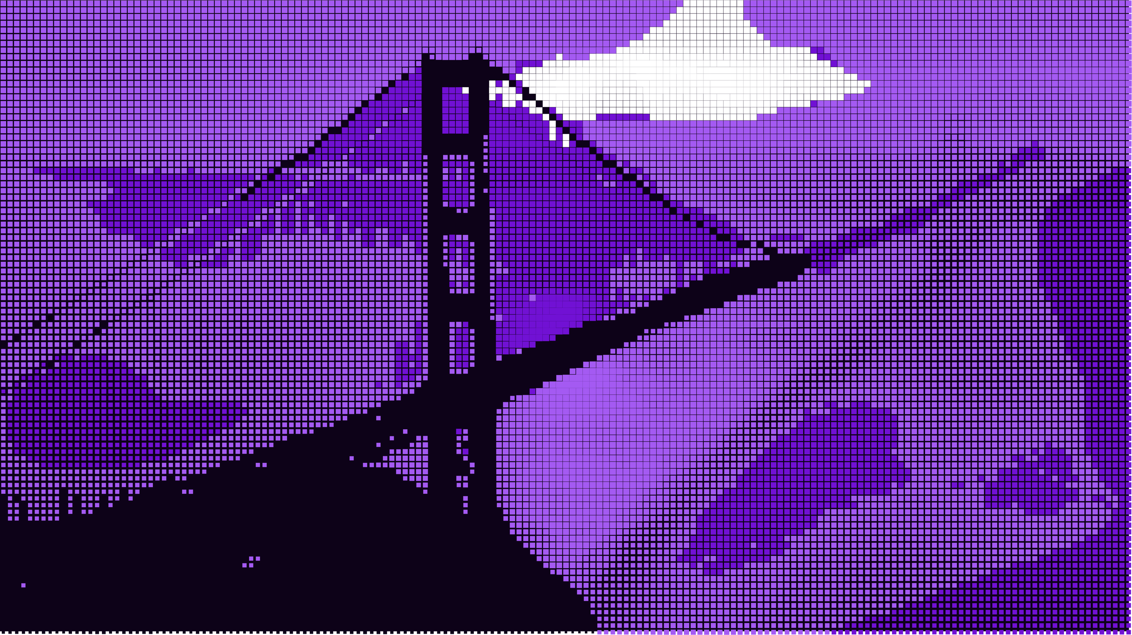 The Golden Gate Bridge spans blue water, viewed from a rocky cliff with a distant city skyline.
