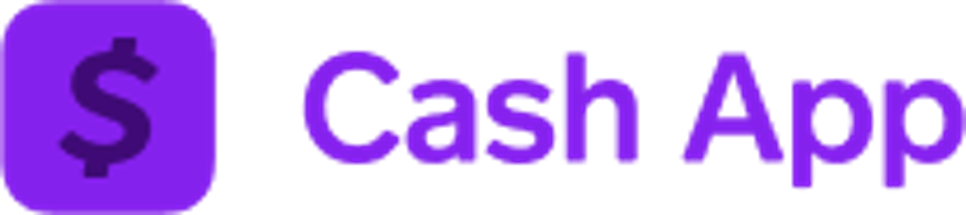 Cash App logo with purple dollar sign and text.