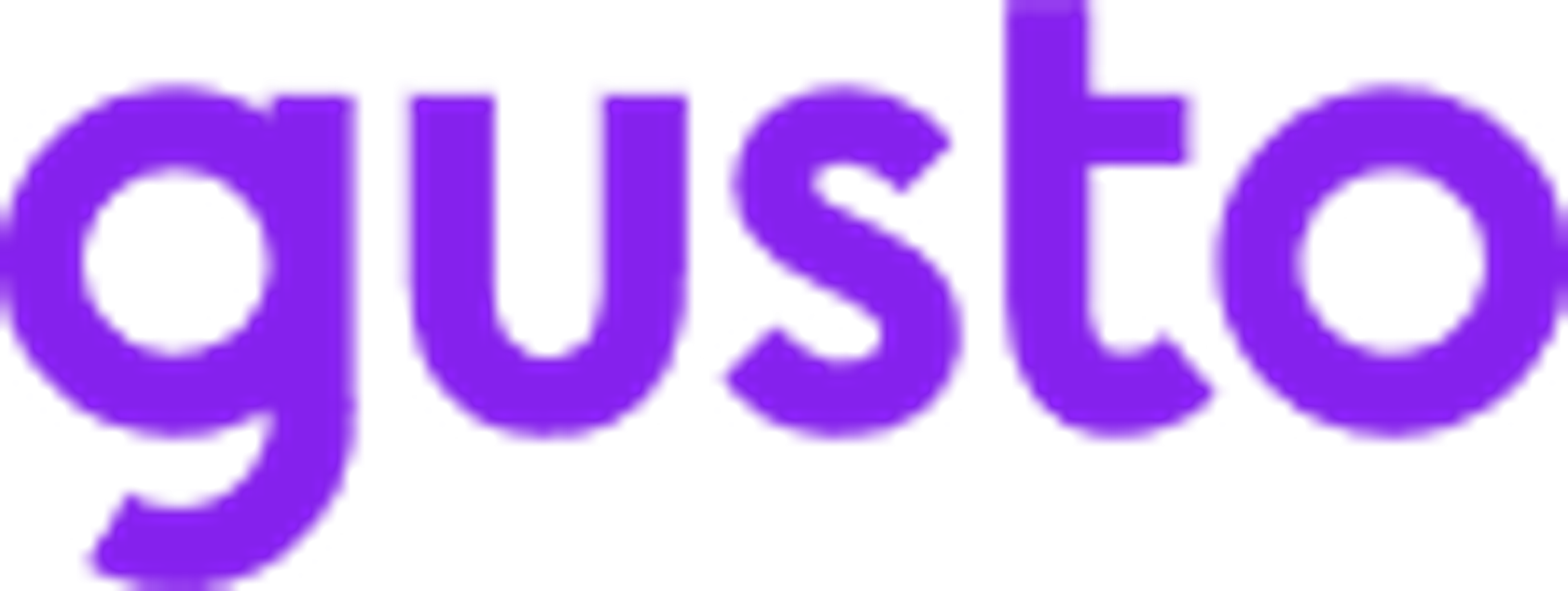 The word "gusto" in purple, lowercase letters.