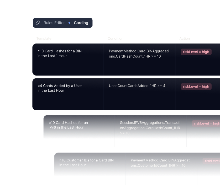 Rules editor blocking high-risk transactions in real time