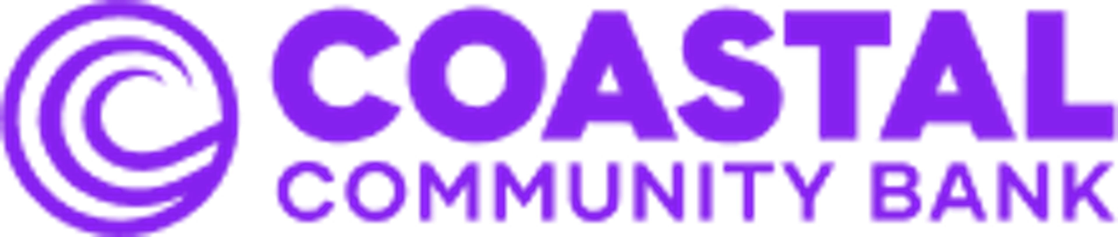 Coastal Community Bank logo with a purple swirl design and purple text.