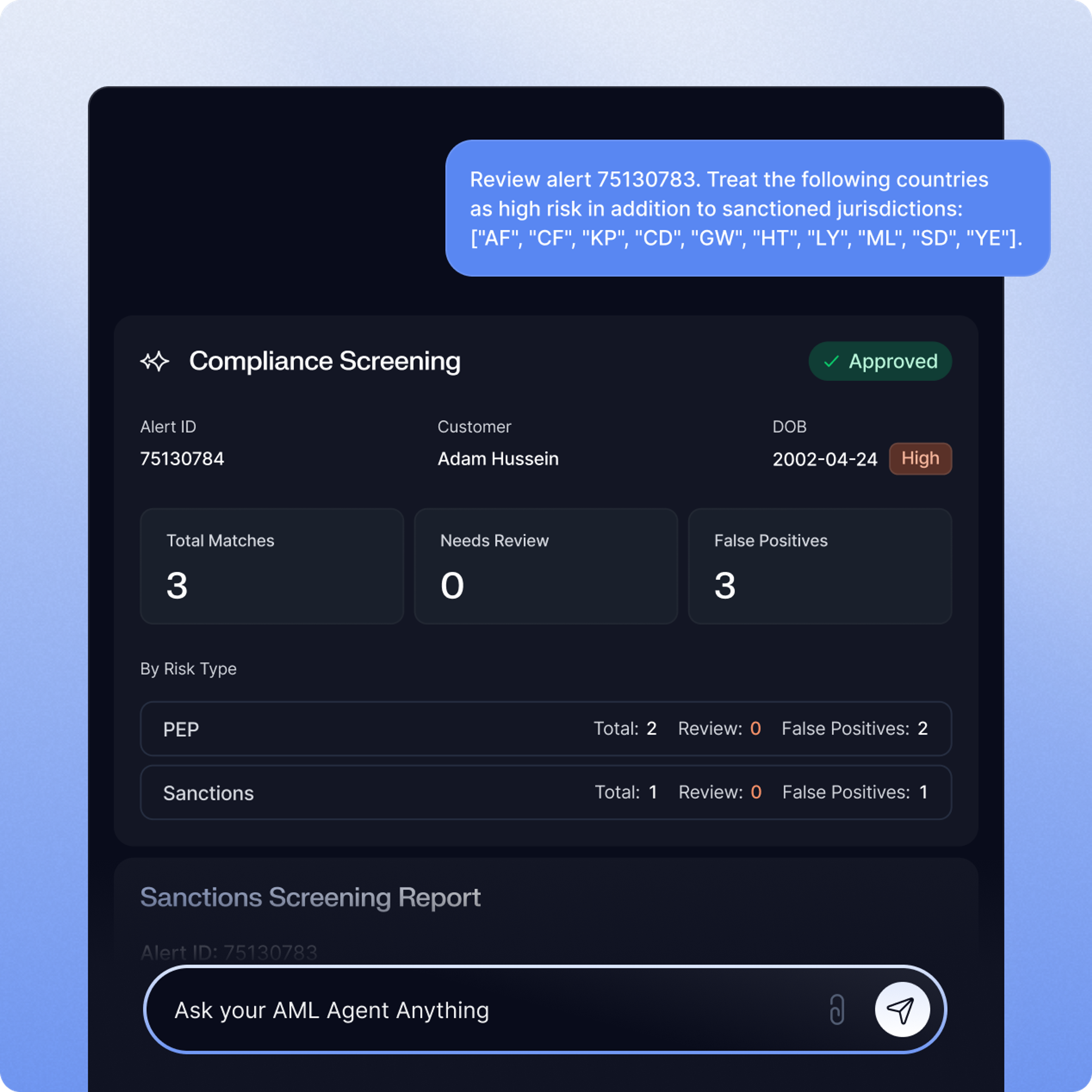 Compliance screening alert review