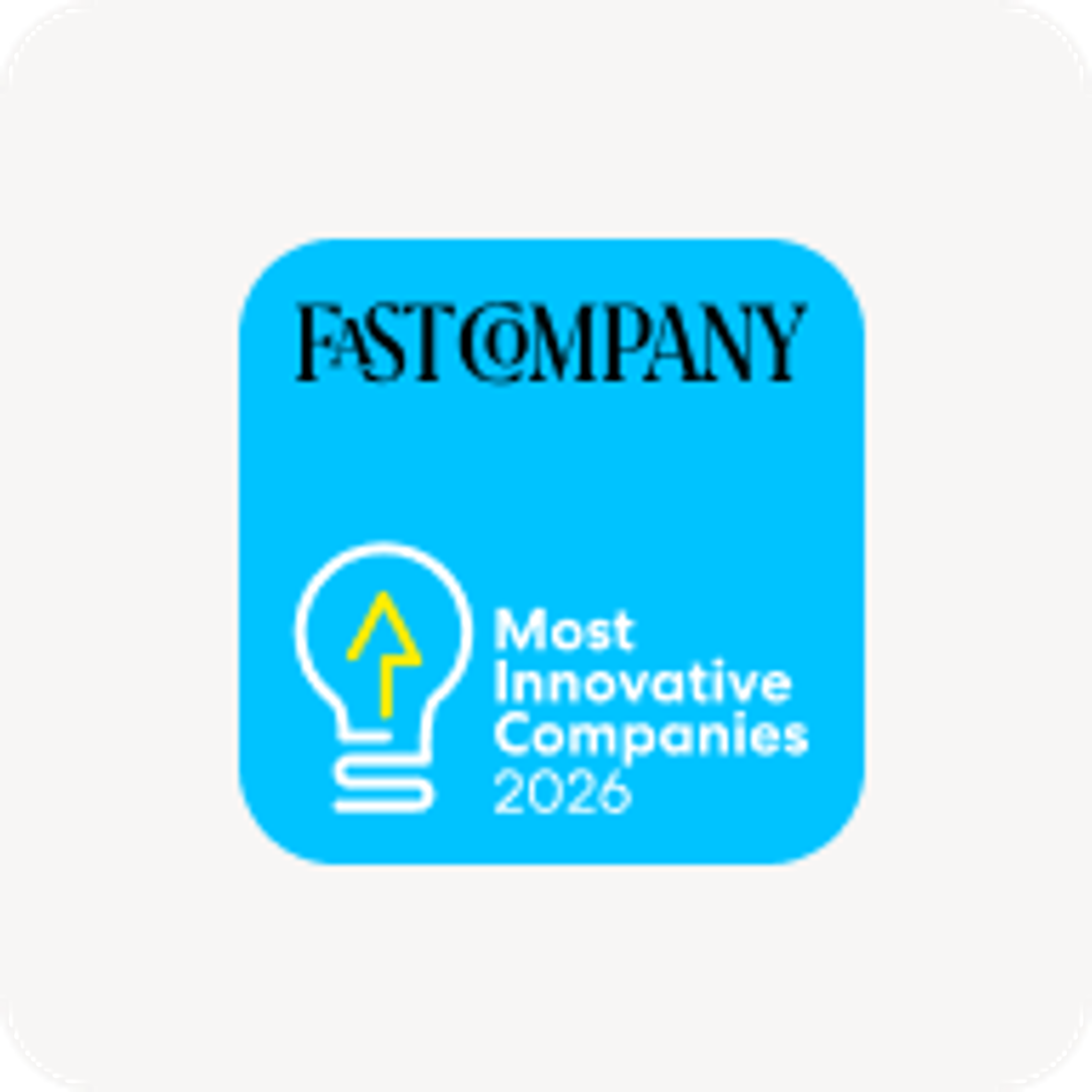 Fast Company Most Innovative Companies 2026 award logo, featuring a lightbulb with an upward arrow.