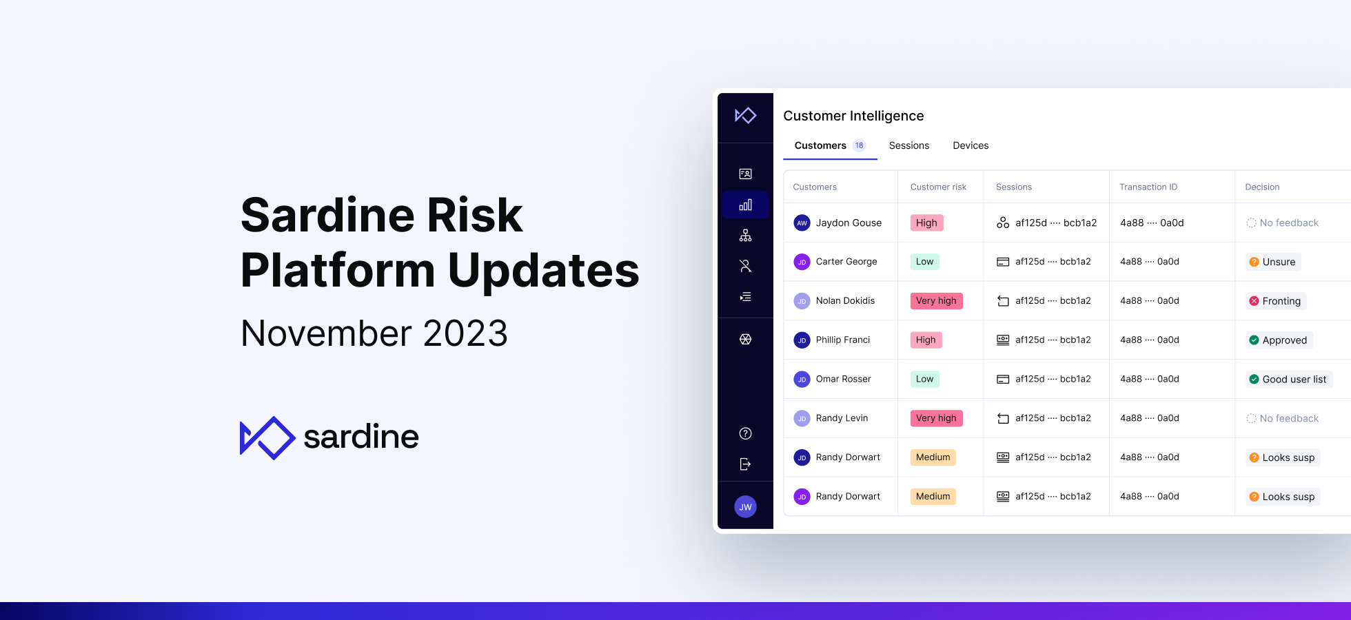 Sardine Risk Platform Updates November 2023