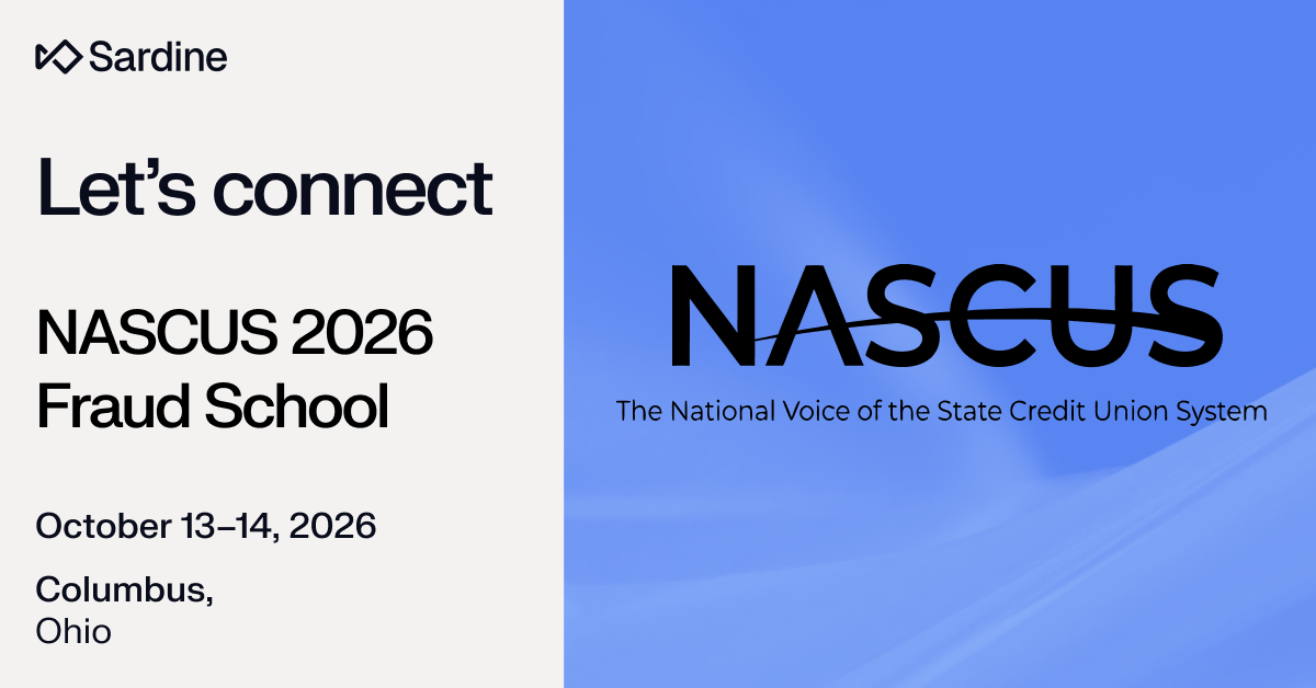 NASCUS 2026 Fraud School, October 13-14, 2026, Columbus, Ohio, presented by Sardine and NASCUS.