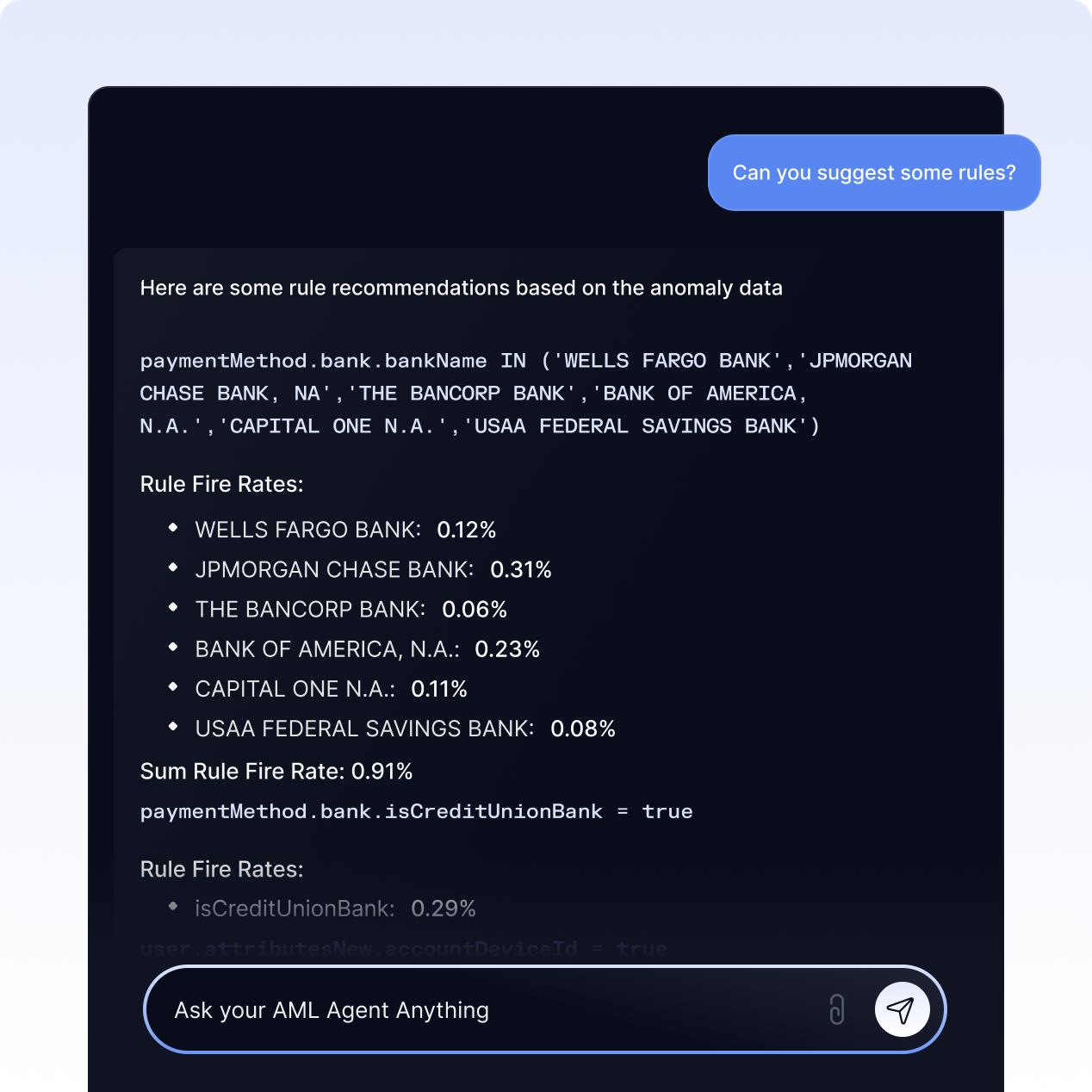 AML agent suggesting rules