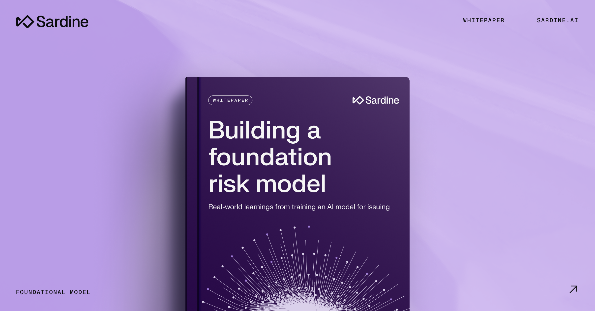 Sardine webpage displaying a whitepaper titled 'Building a foundation risk model'.
