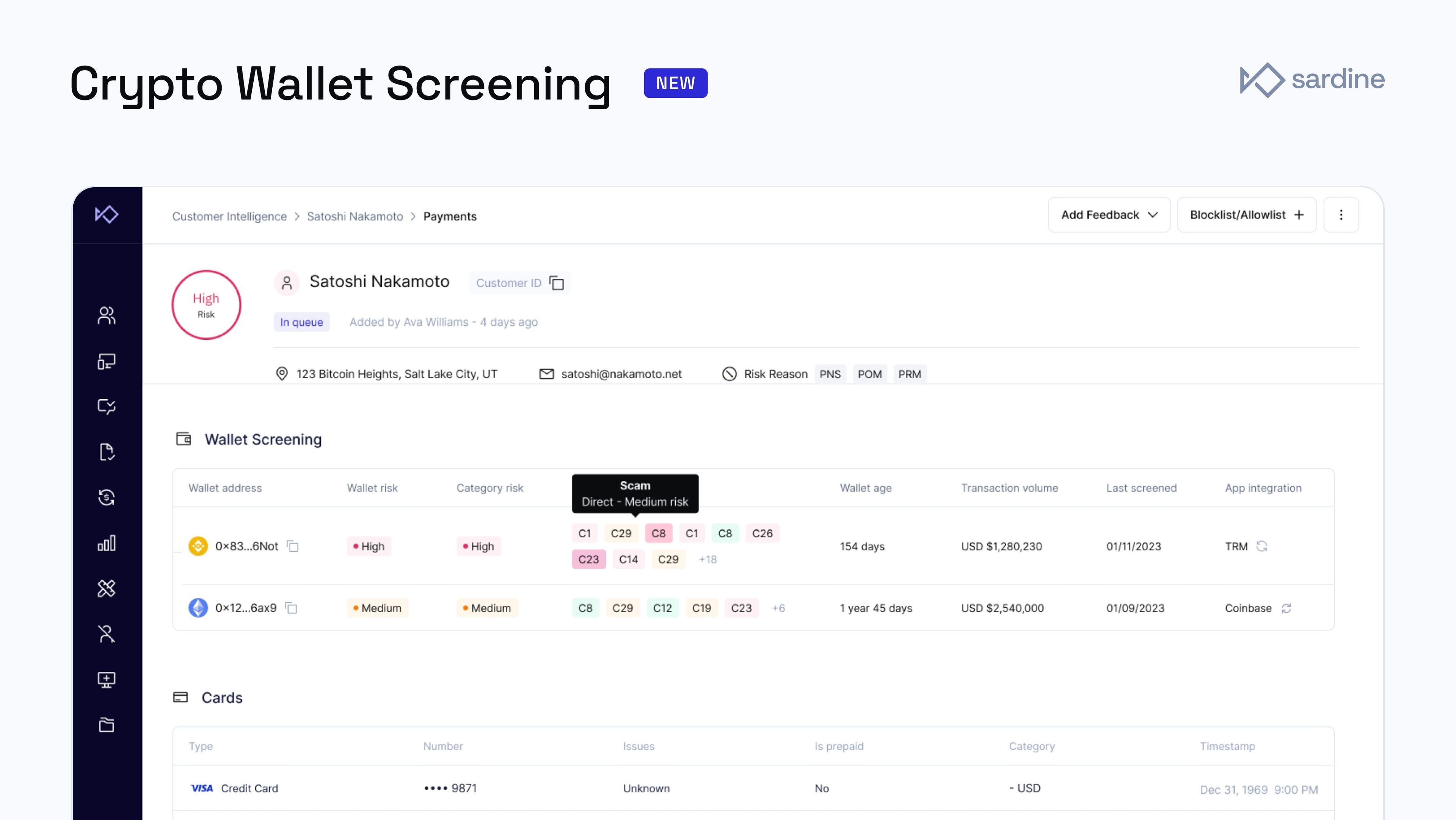 Sardine Crypto Wallet Screening