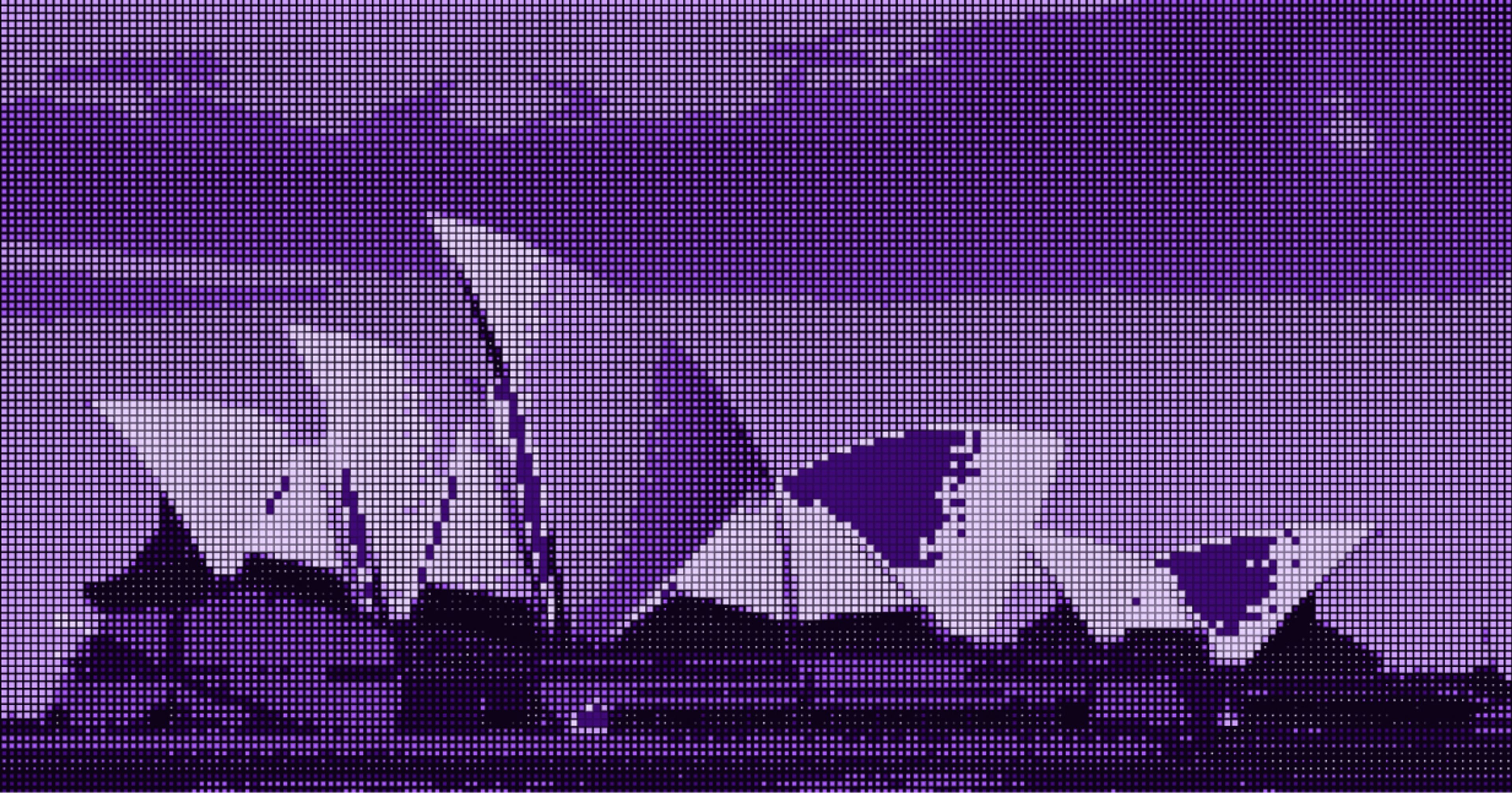 Purple pixel art rendering of the Sydney Opera House.