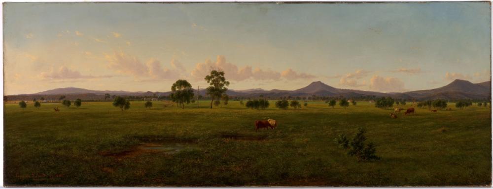 Panoramic view of Mr Angus McMillan's station, Bushy Park on the River Avon, 1861 - Eugene von Guerard