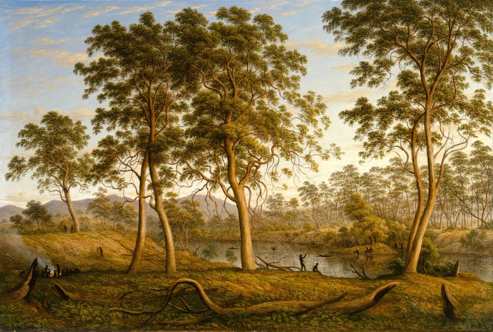 Natives on the Ouse River, Van Diemen's Land, 1838 - John Glover 