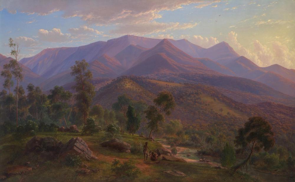 View of the snowy bluff on the Wonnangatta River, 1864 - Eugene von Guerard