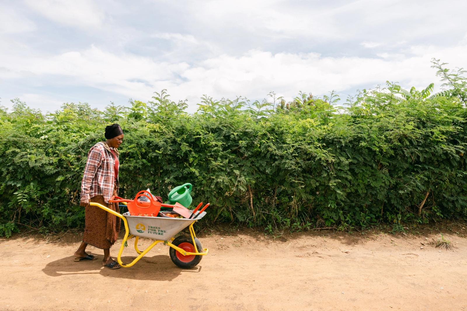 A farmer with a wheelbarrow in Tanzania